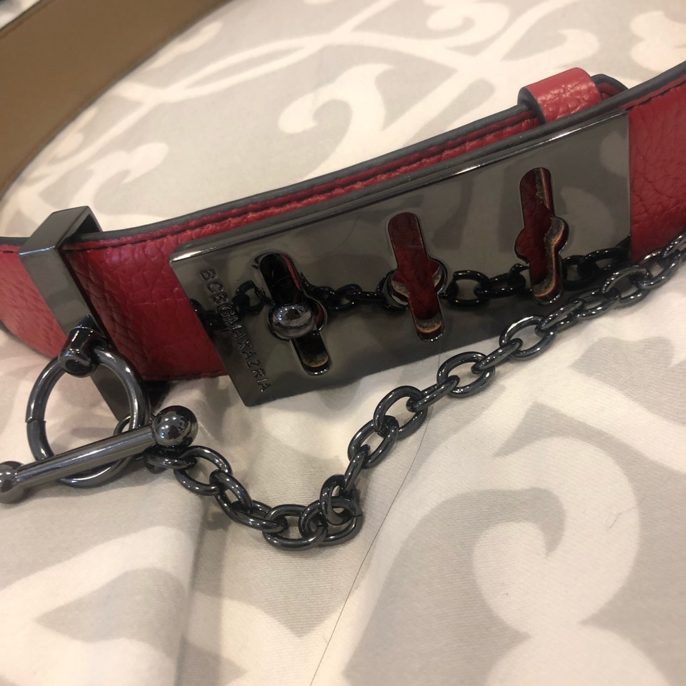 Red and Gun Metal Stud BCBG Waist Belt